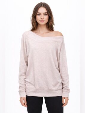 Free People Off Shoulder Sweatshirt Slouchy Oversized Pink Boho